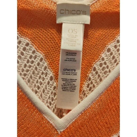 Chico's Womens Poncho One Size Coral & White Striped, V Neck Perfect For Fall - Picture 5 of 7